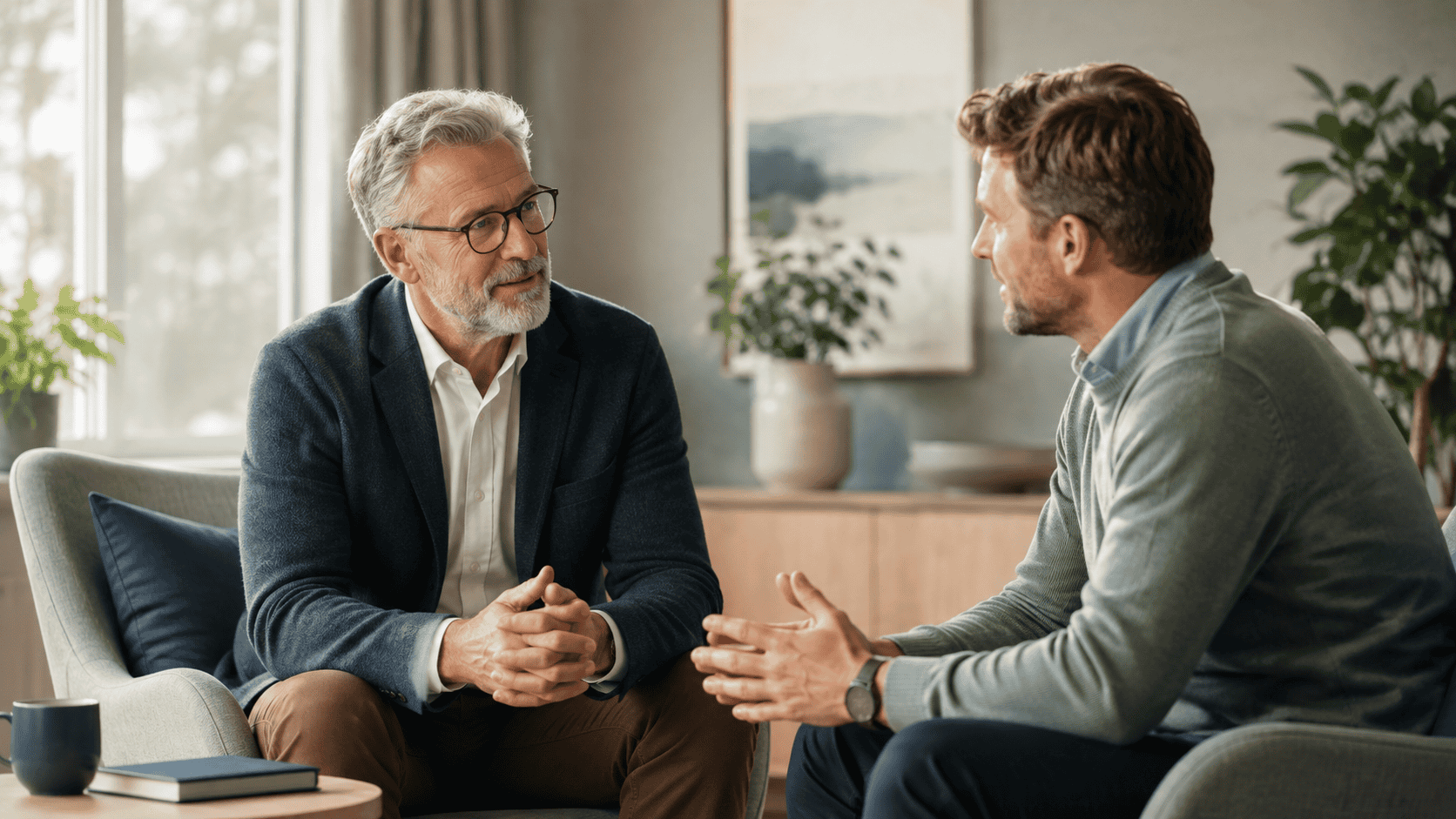 En erfaren samtalepartner i en fortrolig veiledningssamtale